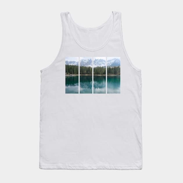 The fabulous alpine lake of Carezza in the Dolomites (Bolzano). Lovely place in the Italian Alps. Reflections in the water. View from the shore. Sunny spring day. Trentino Alto Adige Tank Top by fabbroni-art